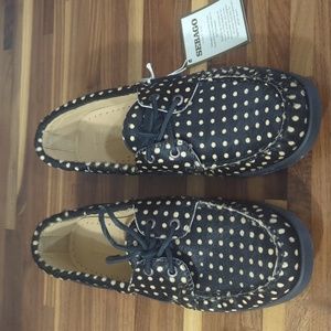 Sebago docksides NWT polka dot calf hair boat flats 9.5 black and tan